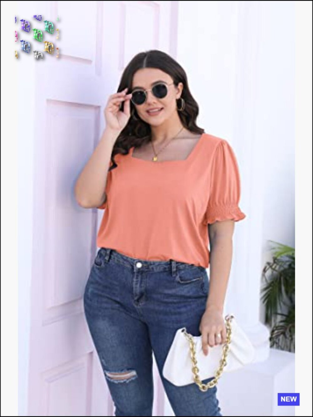 Ruffle Sleeve Square Neck T-Shirt Summer Casual Chic Loose Fit Short Sleeve Tee - Picture 3 of 7